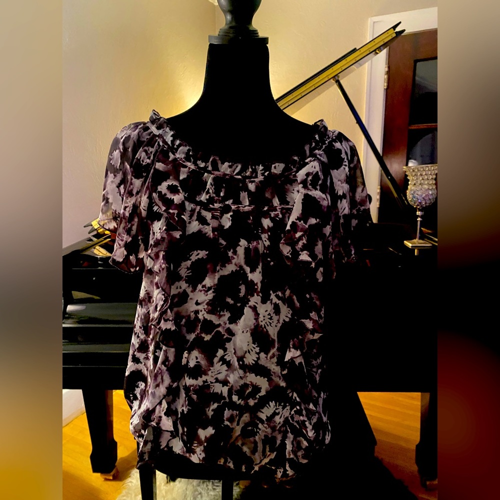 LOFT Blouse. Sheer with ruffle detail.